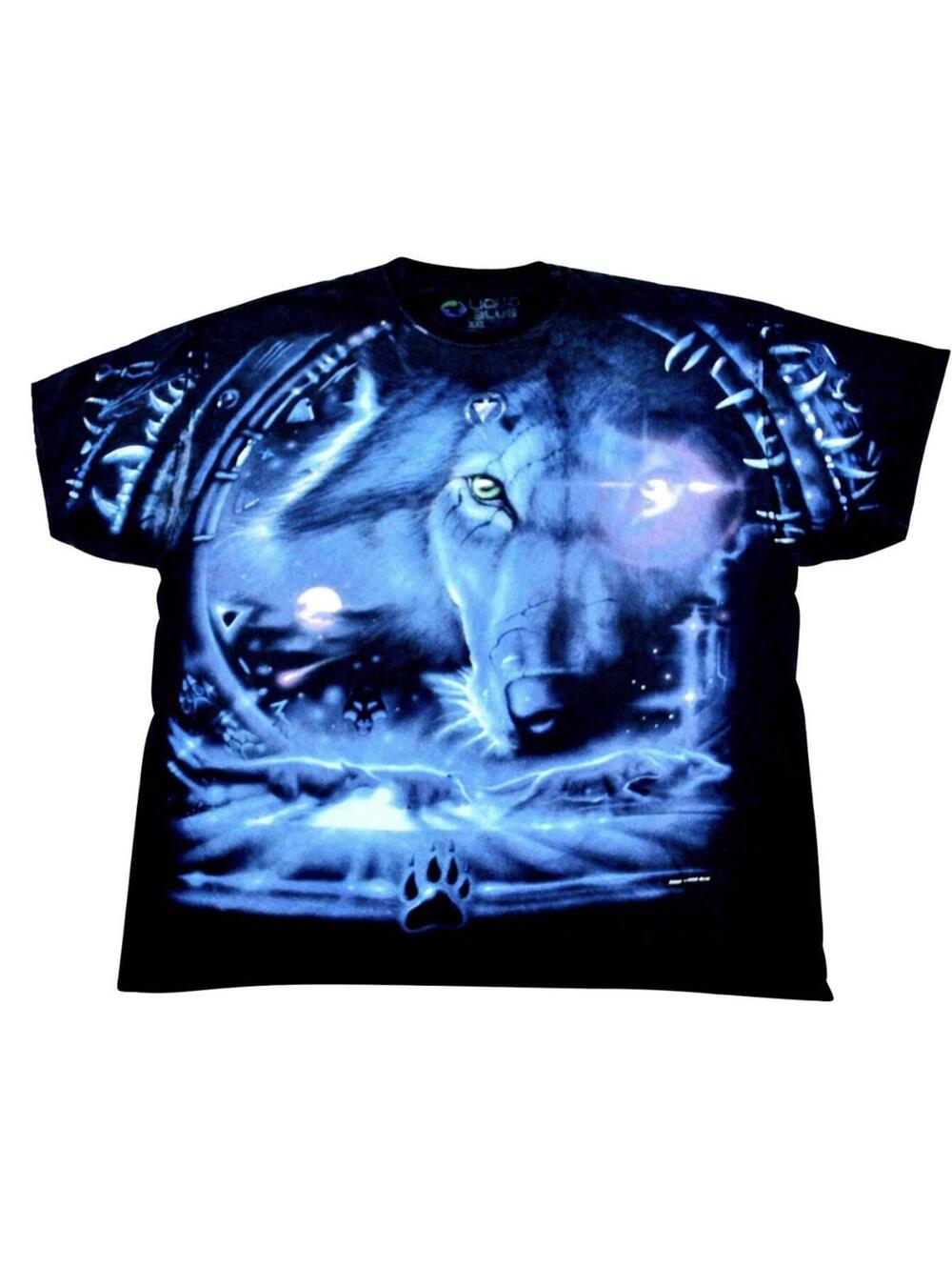 Vintage Lion 2001 Liquid Blue All Over Print Blue Black Y2K Shirt Size 2X-Large